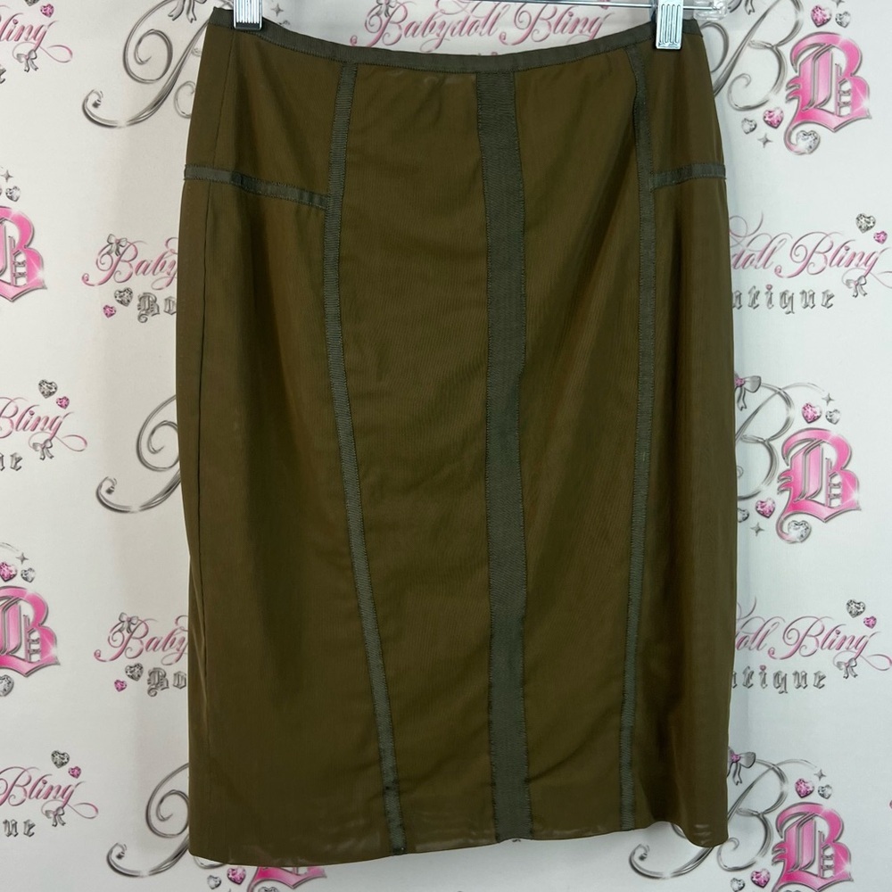 Saudra augelazzi skirt mesh green grey pencil zip up zipper trim detail Skirt